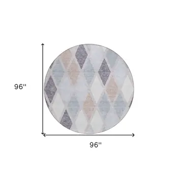8' Lavender Brown And Ivory Round Geometric Washable Indoor Outdoor Area Rug