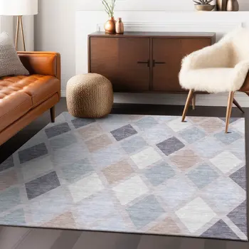 8' X 10' Lavender Brown And Ivory Geometric Washable Indoor Outdoor Area Rug