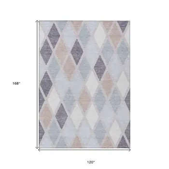 10' X 14' Lavender Brown And Ivory Geometric Washable Indoor Outdoor Area Rug