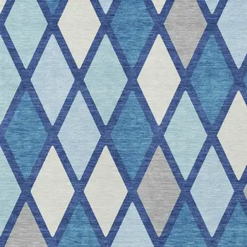 3' X 5' Navy Blue Sky Blue And Ivory Geometric Washable Indoor Outdoor Area Rug