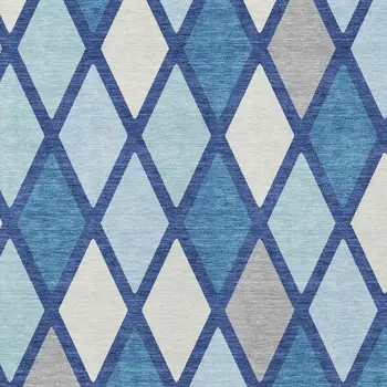 5' X 8' Navy Blue Sky Blue And Ivory Geometric Washable Indoor Outdoor Area Rug