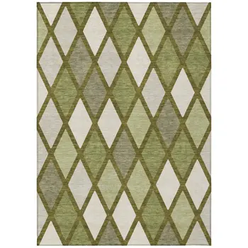 3' X 5' Olive Green And Gray Geometric Washable Indoor Outdoor Area Rug