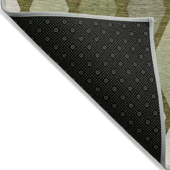 3' X 5' Olive Green And Gray Geometric Washable Indoor Outdoor Area Rug
