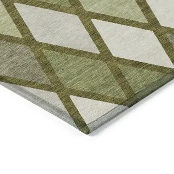 3' X 5' Olive Green And Gray Geometric Washable Indoor Outdoor Area Rug