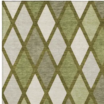 3' X 5' Olive Green And Gray Geometric Washable Indoor Outdoor Area Rug