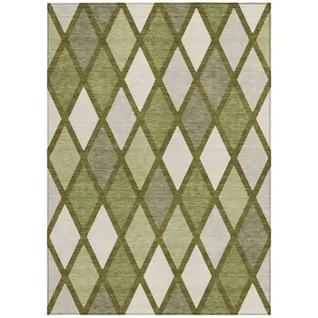 5' X 8' Olive Green And Gray Geometric Washable Indoor Outdoor Area Rug