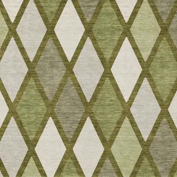 5' X 8' Olive Green And Gray Geometric Washable Indoor Outdoor Area Rug