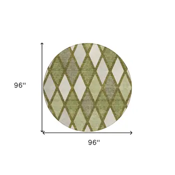 8' Olive Green And Gray Round Geometric Washable Indoor Outdoor Area Rug