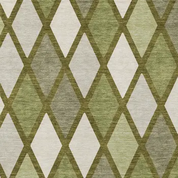 8' X 10' Olive Green And Gray Geometric Washable Indoor Outdoor Area Rug