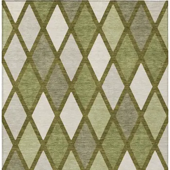 9' X 12' Olive Green And Gray Geometric Washable Indoor Outdoor Area Rug