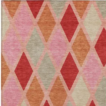 5' X 8' Pink Red And Copper Geometric Washable Indoor Outdoor Area Rug
