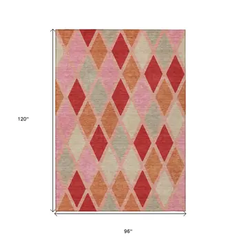 8' X 10' Pink Red And Copper Geometric Washable Indoor Outdoor Area Rug