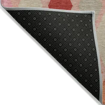 9' X 12' Pink Red And Copper Geometric Washable Indoor Outdoor Area Rug