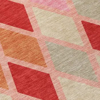 9' X 12' Pink Red And Copper Geometric Washable Indoor Outdoor Area Rug