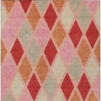 10' X 14' Pink Red And Copper Geometric Washable Indoor Outdoor Area Rug