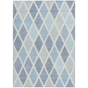 3' X 5' Sky Blue And Ivory Geometric Washable Indoor Outdoor Area Rug