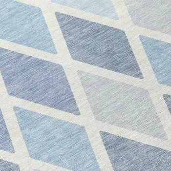 8' Sky Blue And Ivory Round Geometric Washable Indoor Outdoor Area Rug