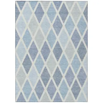 9' X 12' Sky Blue And Ivory Geometric Washable Indoor Outdoor Area Rug