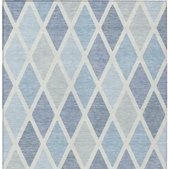 10' X 14' Sky Blue And Ivory Geometric Washable Indoor Outdoor Area Rug