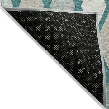 9' X 12' Teal Blue Ivory And Beige Geometric Washable Indoor Outdoor Area Rug