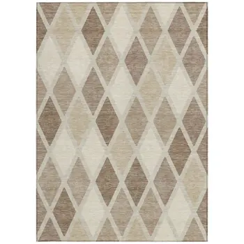 3' X 5' Taupe Beige And Ivory Geometric Washable Indoor Outdoor Area Rug