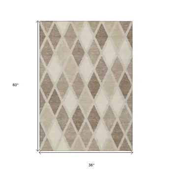 3' X 5' Taupe Beige And Ivory Geometric Washable Indoor Outdoor Area Rug