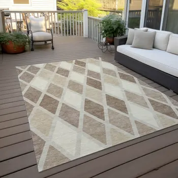 3' X 5' Taupe Beige And Ivory Geometric Washable Indoor Outdoor Area Rug