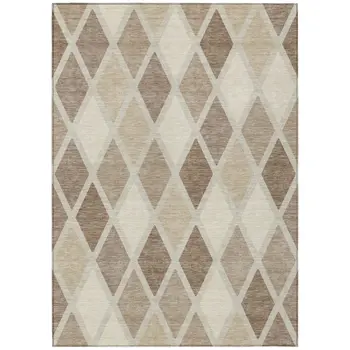 3' X 5' Taupe Beige And Ivory Geometric Washable Indoor Outdoor Area Rug