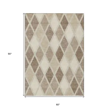 5' X 8' Taupe Beige And Ivory Geometric Washable Indoor Outdoor Area Rug