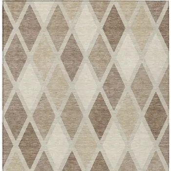 10' X 14' Taupe Beige And Ivory Geometric Washable Indoor Outdoor Area Rug