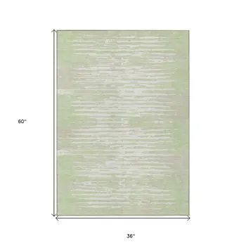 3' X 5' Artichoke Green And Ivory Striped Washable Indoor Outdoor Area Rug