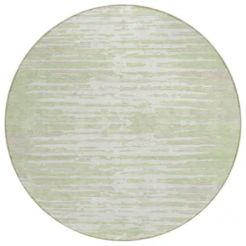 8' Artichoke Green And Ivory Round Striped Washable Indoor Outdoor Area Rug