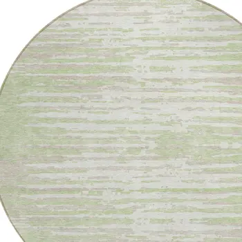 8' Artichoke Green And Ivory Round Striped Washable Indoor Outdoor Area Rug