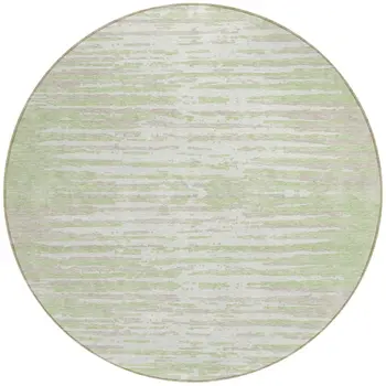 8' Artichoke Green And Ivory Round Striped Washable Indoor Outdoor Area Rug