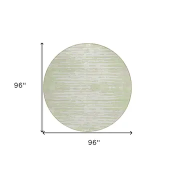 8' Artichoke Green And Ivory Round Striped Washable Indoor Outdoor Area Rug
