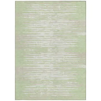 9' X 12' Artichoke Green And Ivory Striped Washable Indoor Outdoor Area Rug