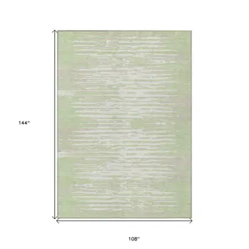 9' X 12' Artichoke Green And Ivory Striped Washable Indoor Outdoor Area Rug