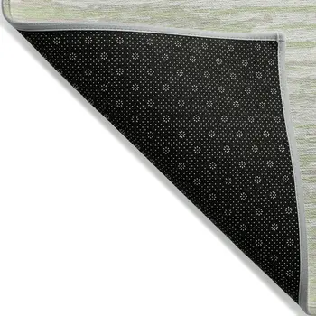 9' X 12' Artichoke Green And Ivory Striped Washable Indoor Outdoor Area Rug