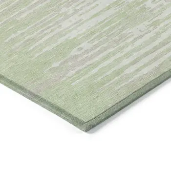 9' X 12' Artichoke Green And Ivory Striped Washable Indoor Outdoor Area Rug