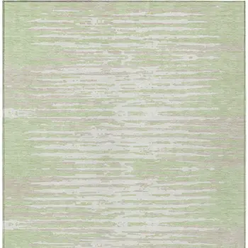 9' X 12' Artichoke Green And Ivory Striped Washable Indoor Outdoor Area Rug