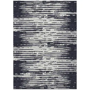 5' X 8' Black Gray And Ivory Striped Washable Indoor Outdoor Area Rug