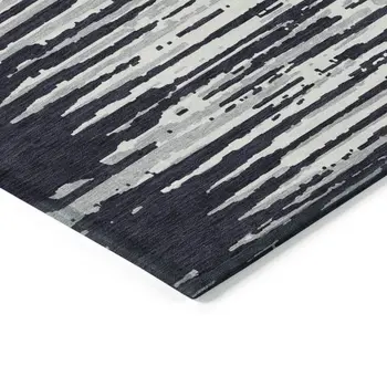 5' X 8' Black Gray And Ivory Striped Washable Indoor Outdoor Area Rug