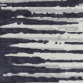 8' Black Gray And Ivory Round Striped Washable Indoor Outdoor Area Rug