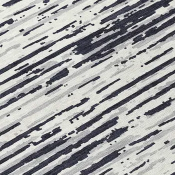 8' Black Gray And Ivory Round Striped Washable Indoor Outdoor Area Rug