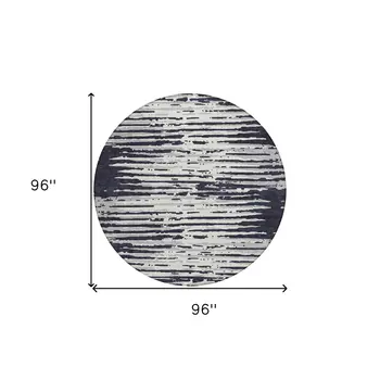 8' Black Gray And Ivory Round Striped Washable Indoor Outdoor Area Rug