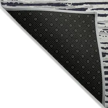 8' X 10' Black Gray And Ivory Striped Washable Indoor Outdoor Area Rug