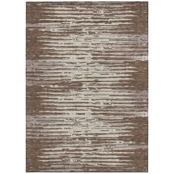 3' X 5' Brown Beige And Ivory Striped Washable Indoor Outdoor Area Rug