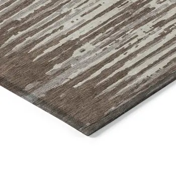 3' X 5' Brown Beige And Ivory Striped Washable Indoor Outdoor Area Rug
