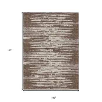 8' X 10' Brown Beige And Ivory Striped Washable Indoor Outdoor Area Rug