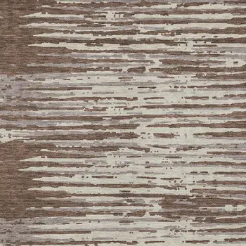 8' X 10' Brown Beige And Ivory Striped Washable Indoor Outdoor Area Rug
